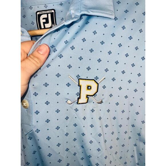 FootJoy FJ Golf Shirt Light Blue Patterned Embroidered Logo Polo Mens Size M - Picture 5 of 10